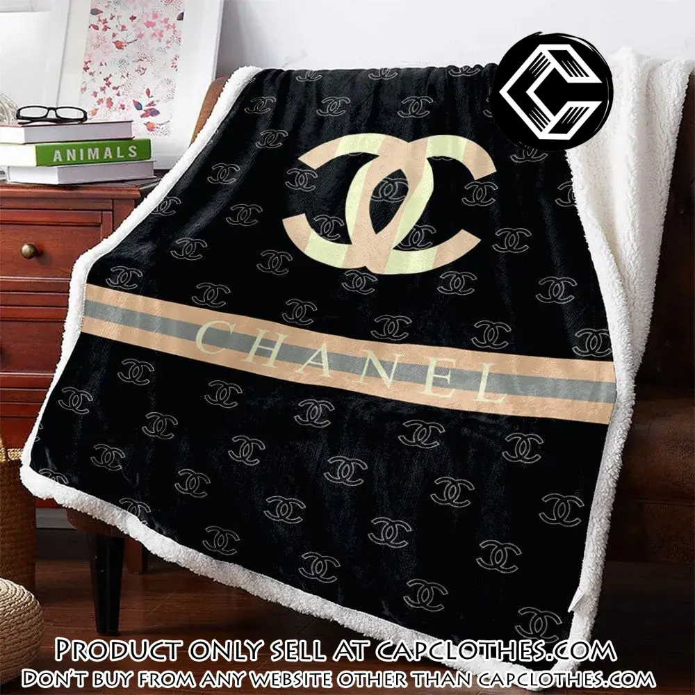 Chanel yellow logo black luxury brand premium blanket fleece home decor cc4404650